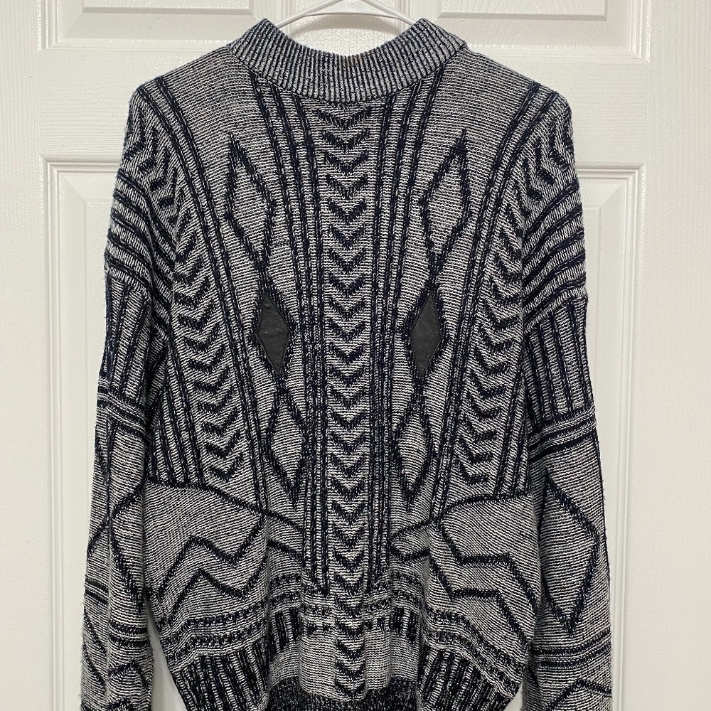 Sasson Navy & White Knit Mock Neck Sweater Size L